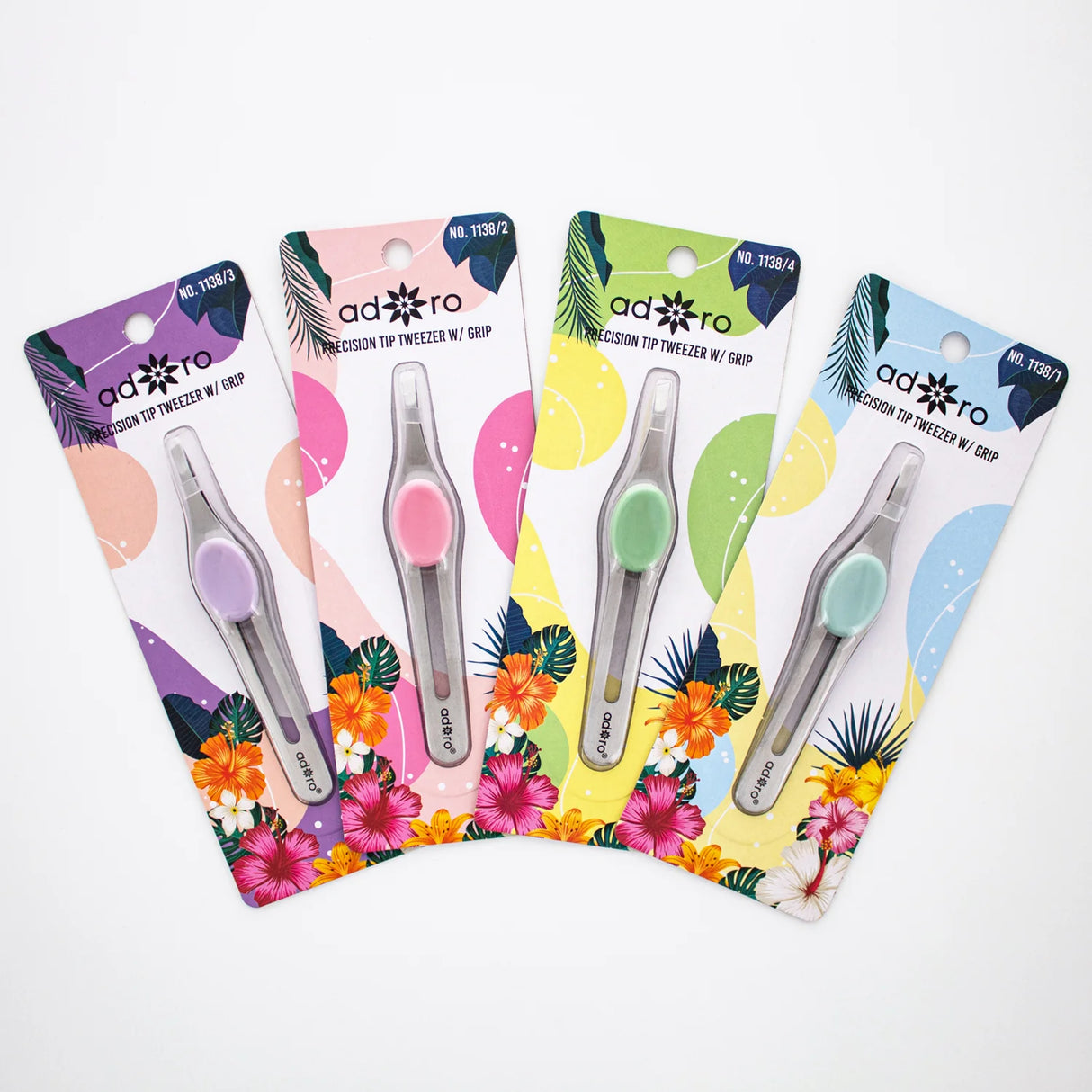 ADORO- PRECISION TIP- TWEEZER WITH GRIP- 12PCS MIX COLORS