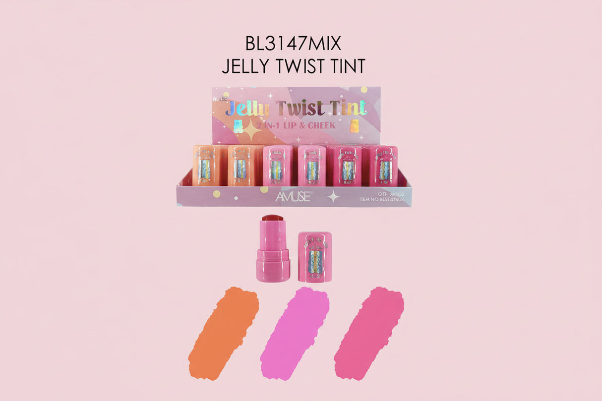 AMUSE- JELLY TWIST- 2 IN 1 LIP AND CHEEK TINT- 24PCS