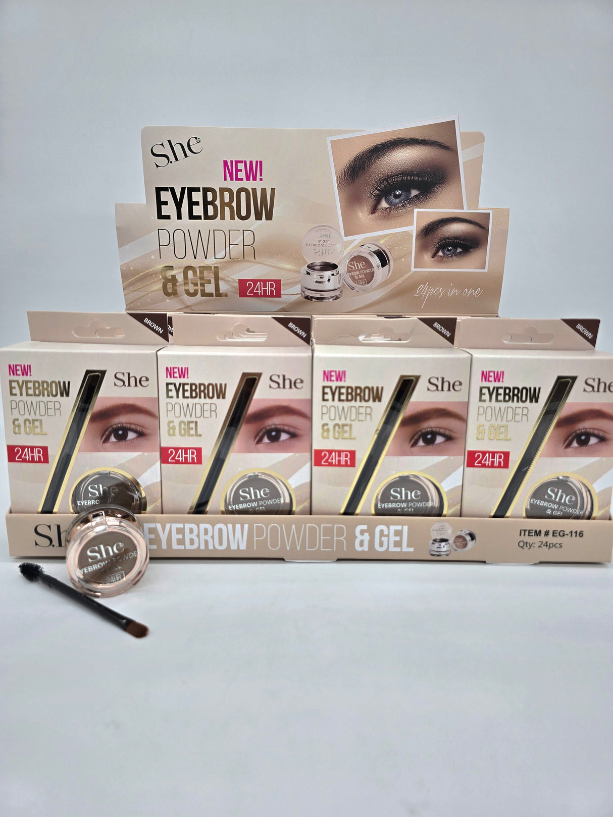 S.HE MAKEUP- BROWN- EYEBROWN POWDER AND GEL- 24PCS