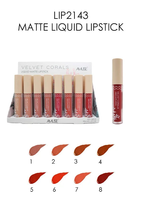 AMUSE- VELVET CORALS- LIQUID MATTE LIPSTICK-24PCS