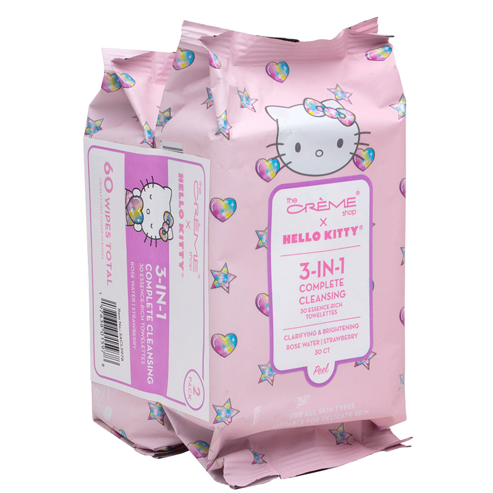 THE CREME SHOP-2PCS PACK- 3 IN 1 ROSE WATER/STRAWBERRY- TOWELETTES- 1PC