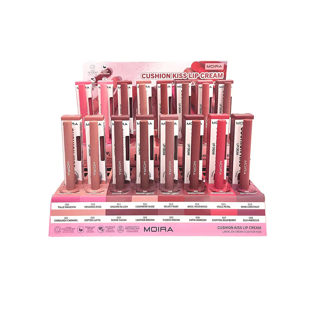 MOIRA- CUSHION KISS LIP CREAM- 48PCS FULL DISPLAY