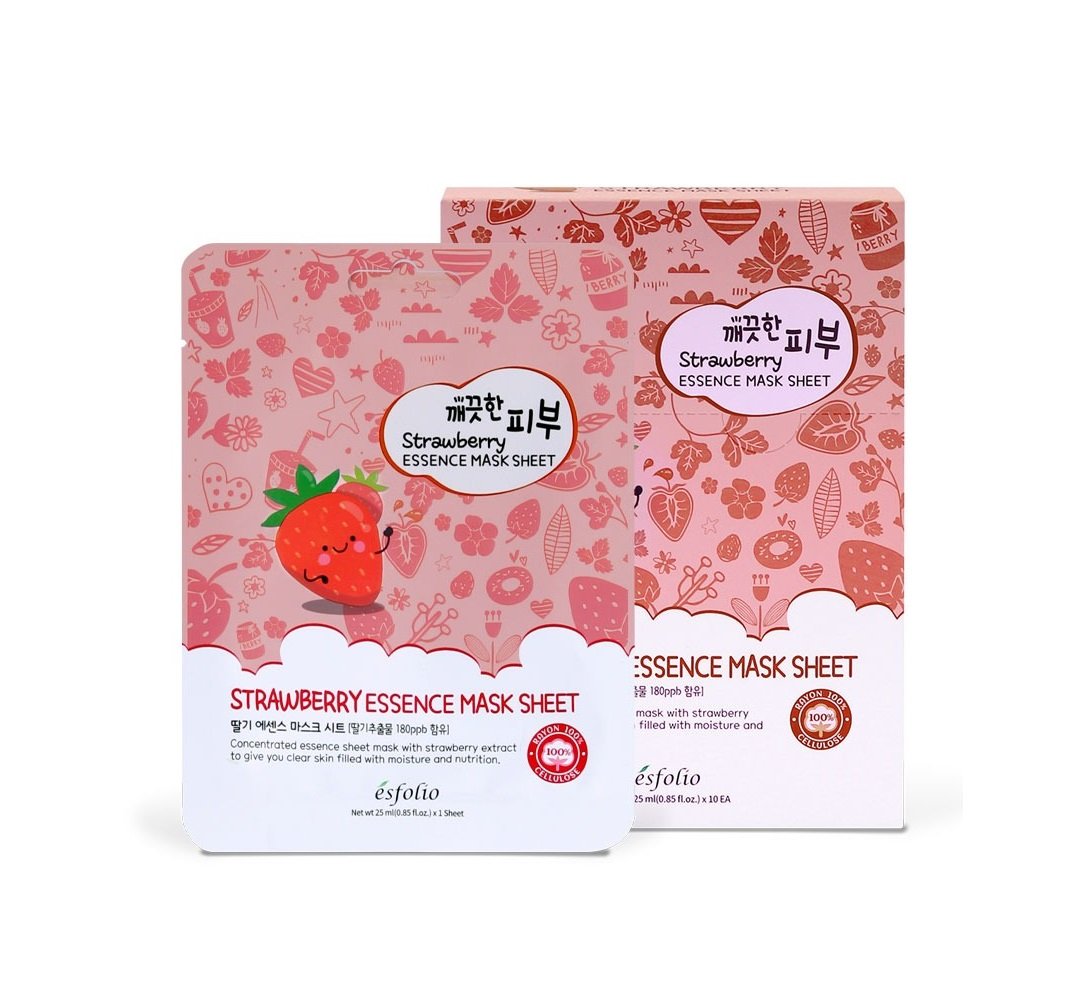 ESFOLIO- STRAWBERRY ESSENCE- MASK SHEETS- 10PCS