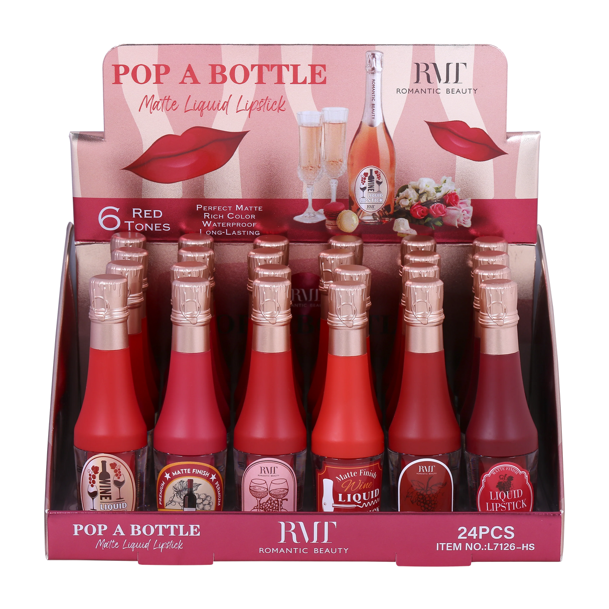 ROMANTIC BEAUTY -POP A BOTTLE- MATTE LIQUID LIPSTCK- 24PC