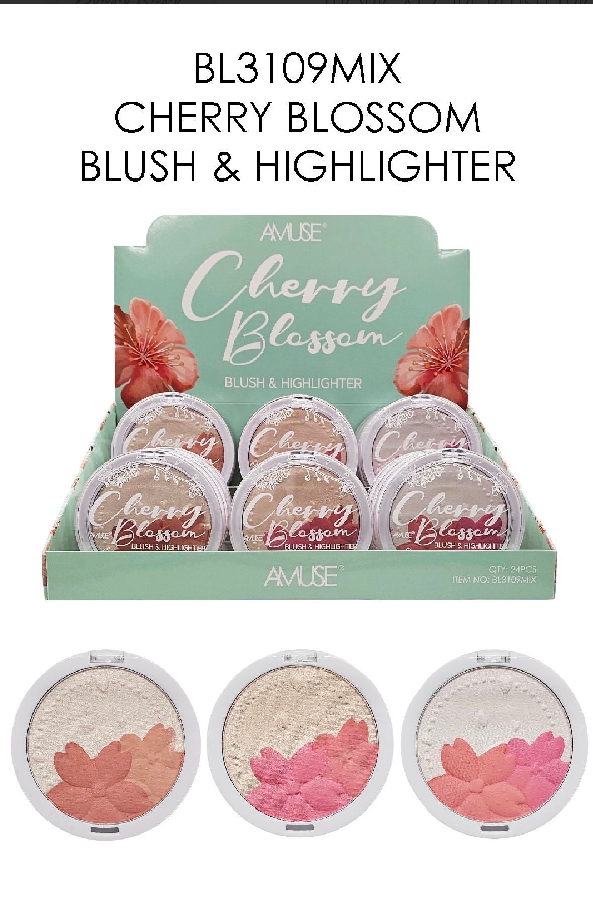 AMUSE- CHERRY BLOSSOM BLUSH & HIGHLIGHTER (24PCS)