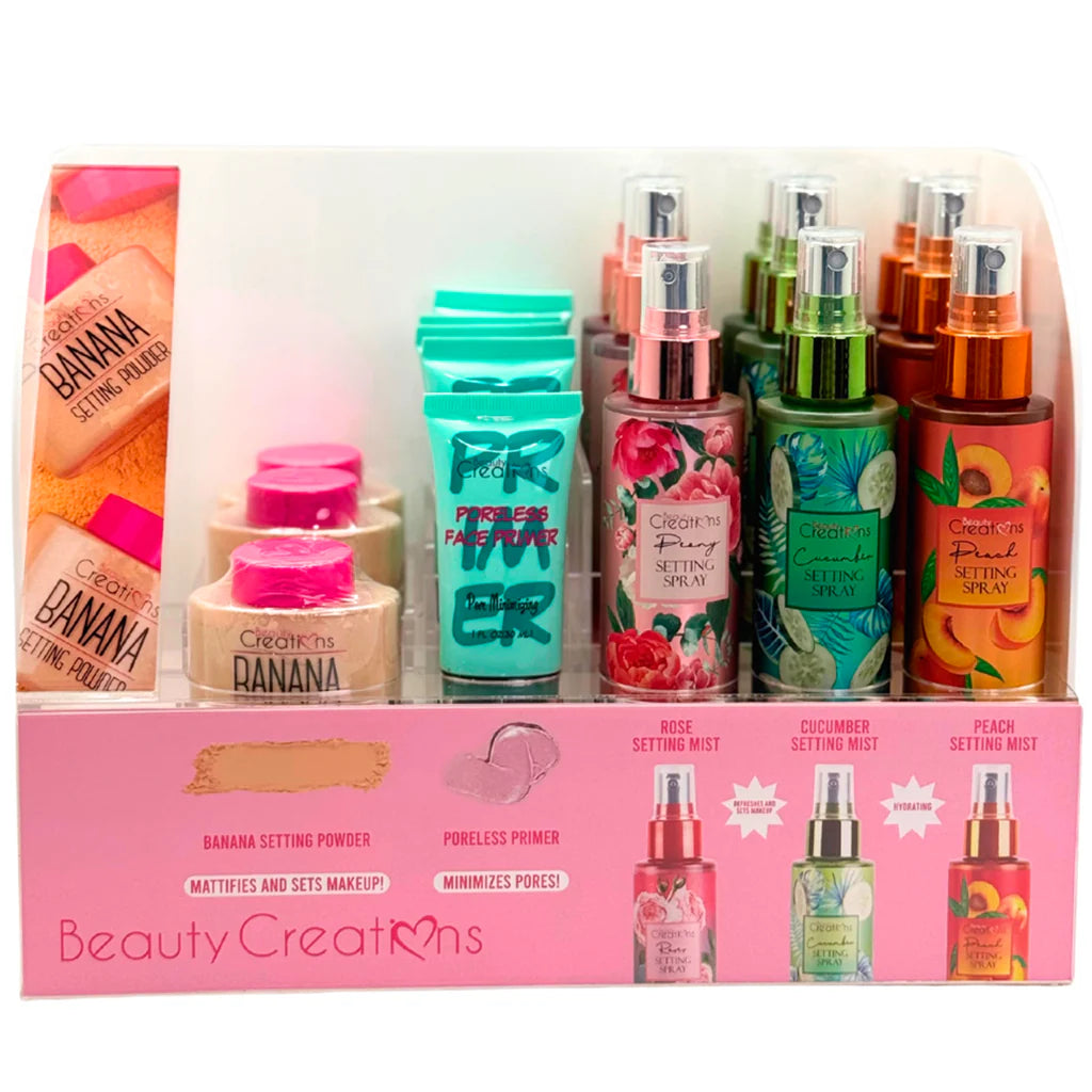 BEAUTY CREATIONS- BANANA POWDER+ PORELESS PRIMER AND SETTING SPRAY- 30PCS DISPLAY