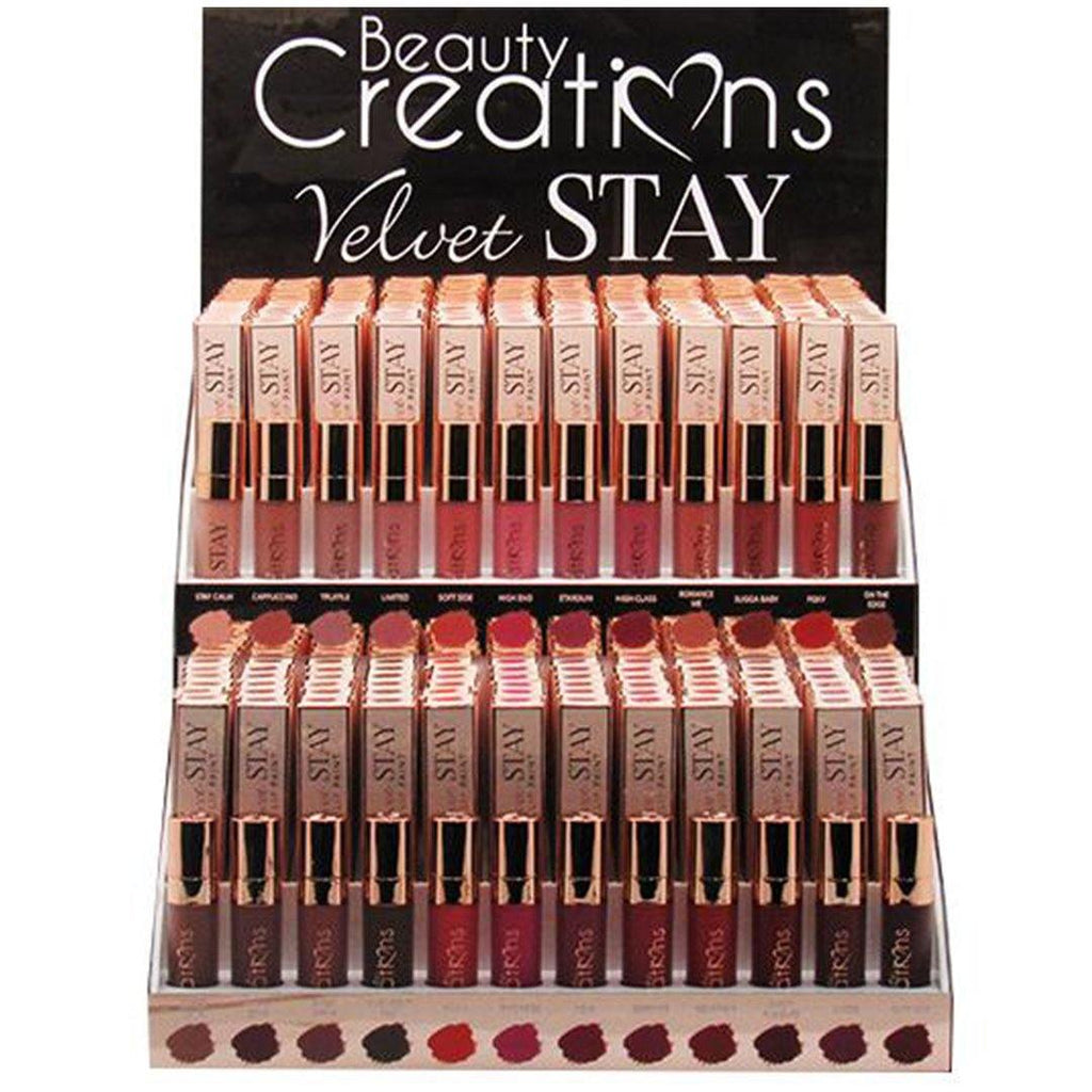 BEAUTY CREATIONS - VELVET STAY LIPSTICK -144PCS + 24 TESTERS DISPLAY