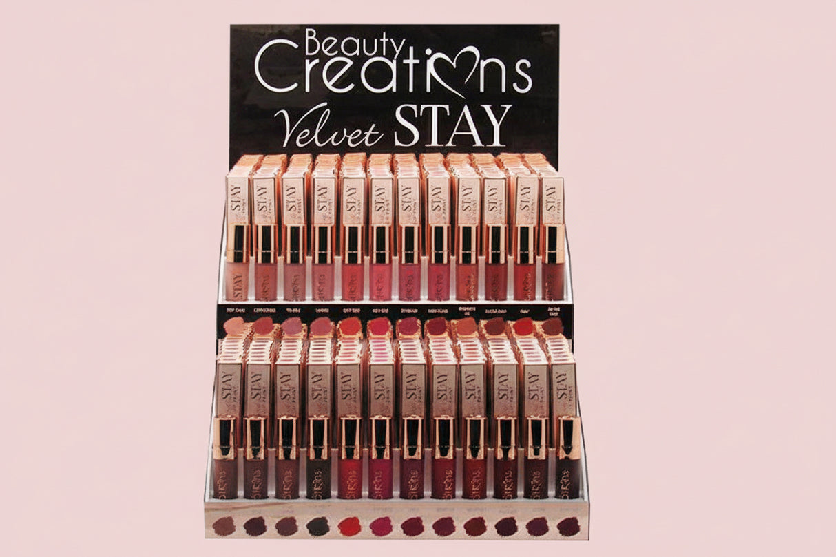 BEAUTY CREATIONS - VELVET STAY LIPSTICK -144PCS + 24 TESTERS DISPLAY