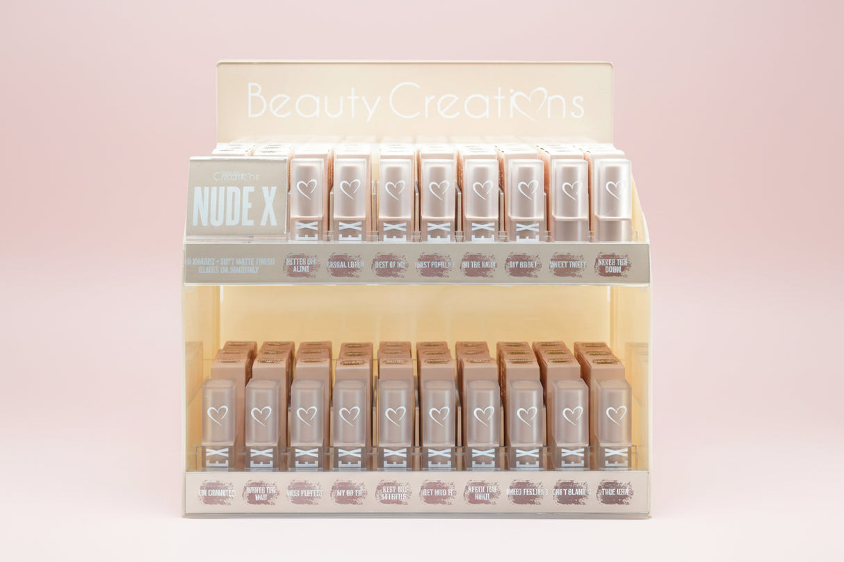 BEAUTY CREATIONS- NUDE X- LIPSTICK FULL DISPLAY- 108PCS + 18FREE TESTERS