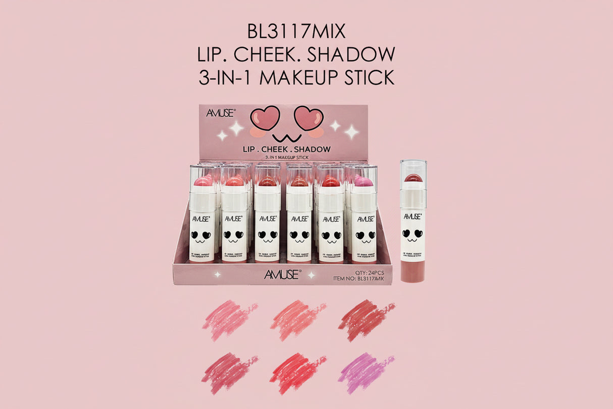 AMUSE- BÂTON DE MAQUILLAGE 3 EN 1- LÈVRES-JOUES-OMBRE- (24PCS)