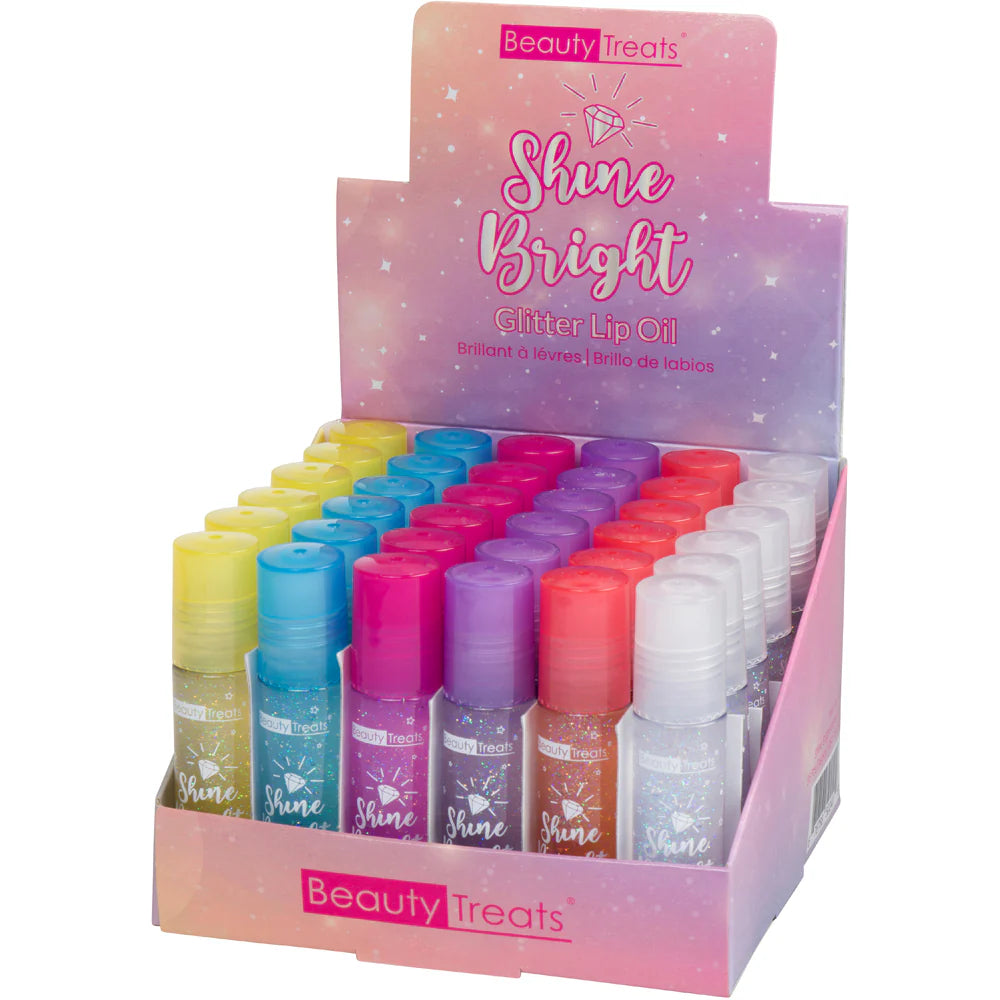 BEAUTY TREATS- SHINE BRIGHT- GLITTER LIP OIL (DISPLAY 36PCS)