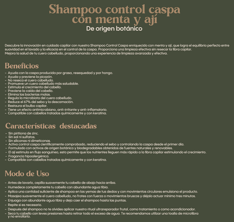 RITUAL BOTANICO - SHAMPOOING CONTROL CASPA CON MENTA Y AJI (CHILI) 400ML (1PC)