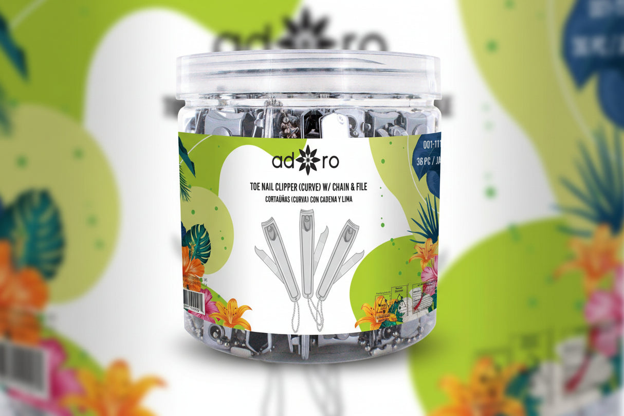 ADORO- TOE NAIL CLIPPER (CURVE) W/ CHAIN & FILE- 36PCS