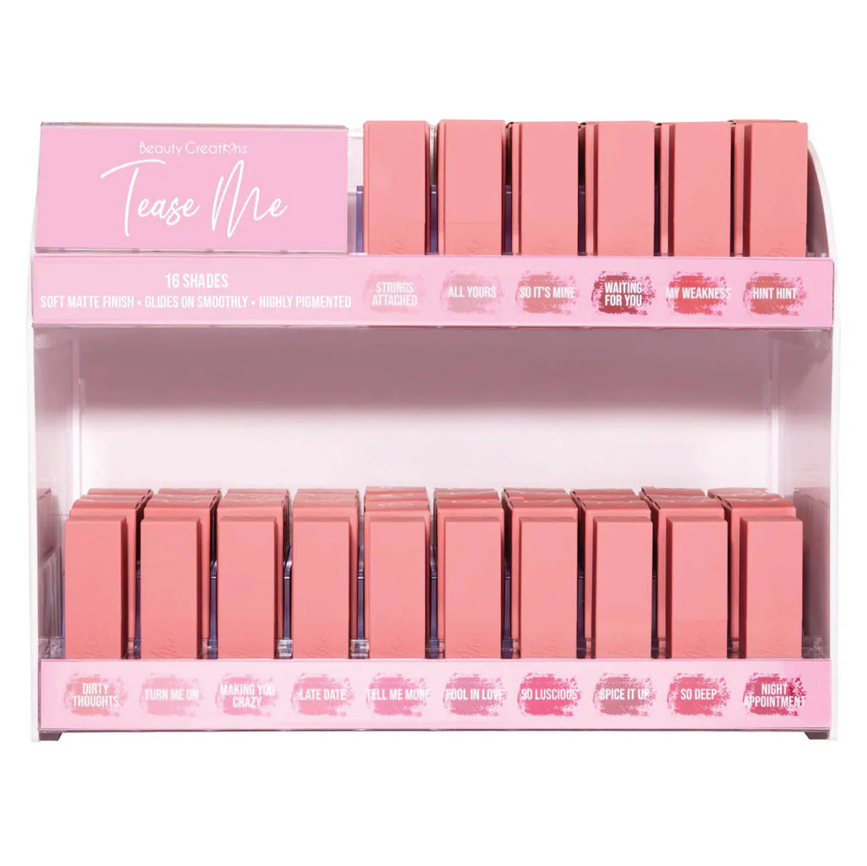 BEAUTY CREATIONS- TEASE ME LIPSTICK- 96PCS + 16 FREE TESTERS