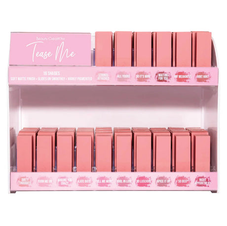 BEAUTY CREATIONS- TEASE ME LIPSTICK- 96PCS + 16 FREE TESTERS