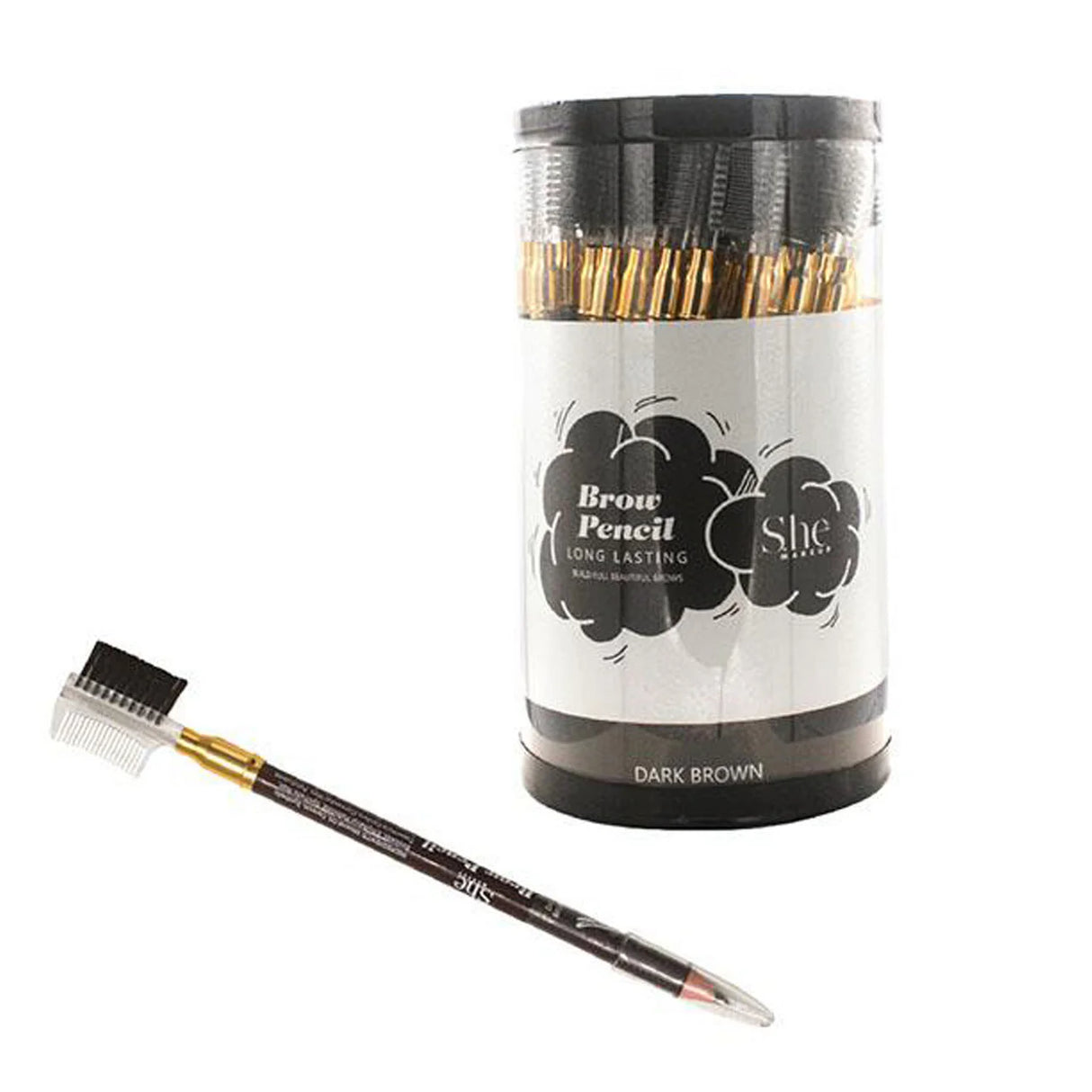 S.HE MAKEUP- LONG LASTING- DARK BROWN- EYEBROW PENCIL WITH BRUSH- 72PCS