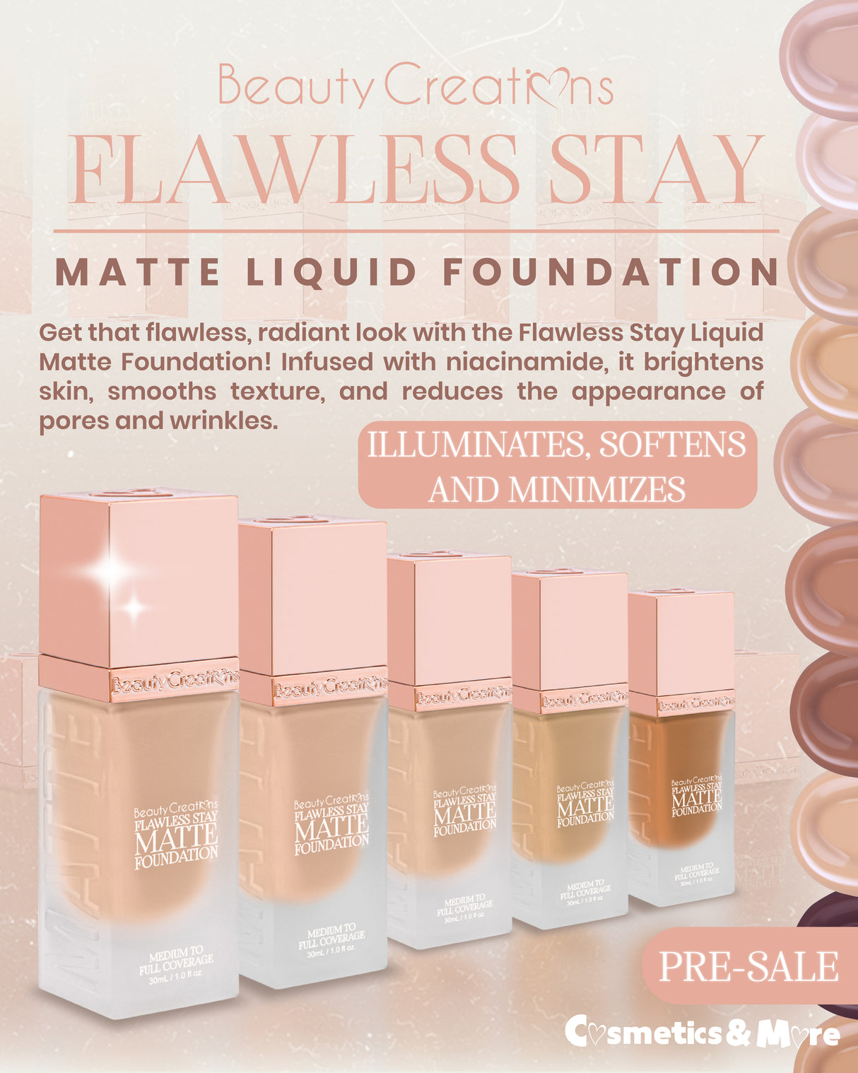 BEAUTY CREATIONS- FLAWLESS STAY- MATTE LIQUID FOUNDATION-