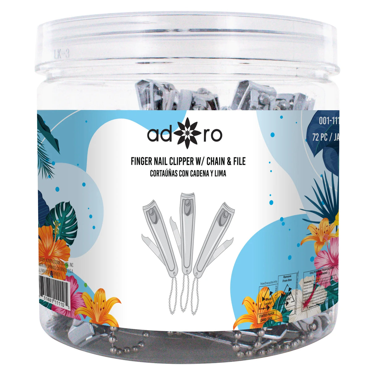 ADORO- FINGER NAIL CLIPPER W/ CHAIN & FILE- 72PCS