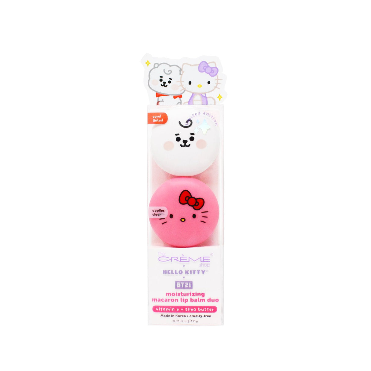THE CREME SHOP - HELLO KITY & BT21 DÚO DE BÁLSAMO LABIAL MACARON HIDRATANTE