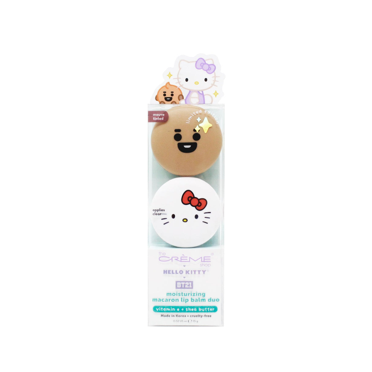 THE CREME SHOP - HELLO KITY & BT21 DÚO DE BÁLSAMO LABIAL MACARON HIDRATANTE