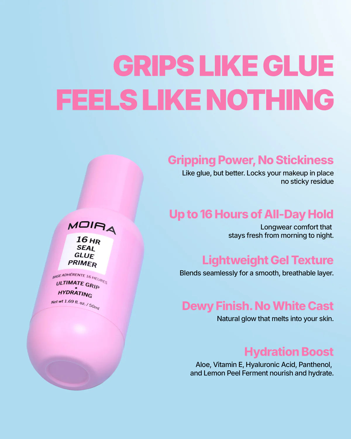 MOIRA- 16HRS SEAL- GLUE PRIMER/ SETTING SPRAY- 3PCS