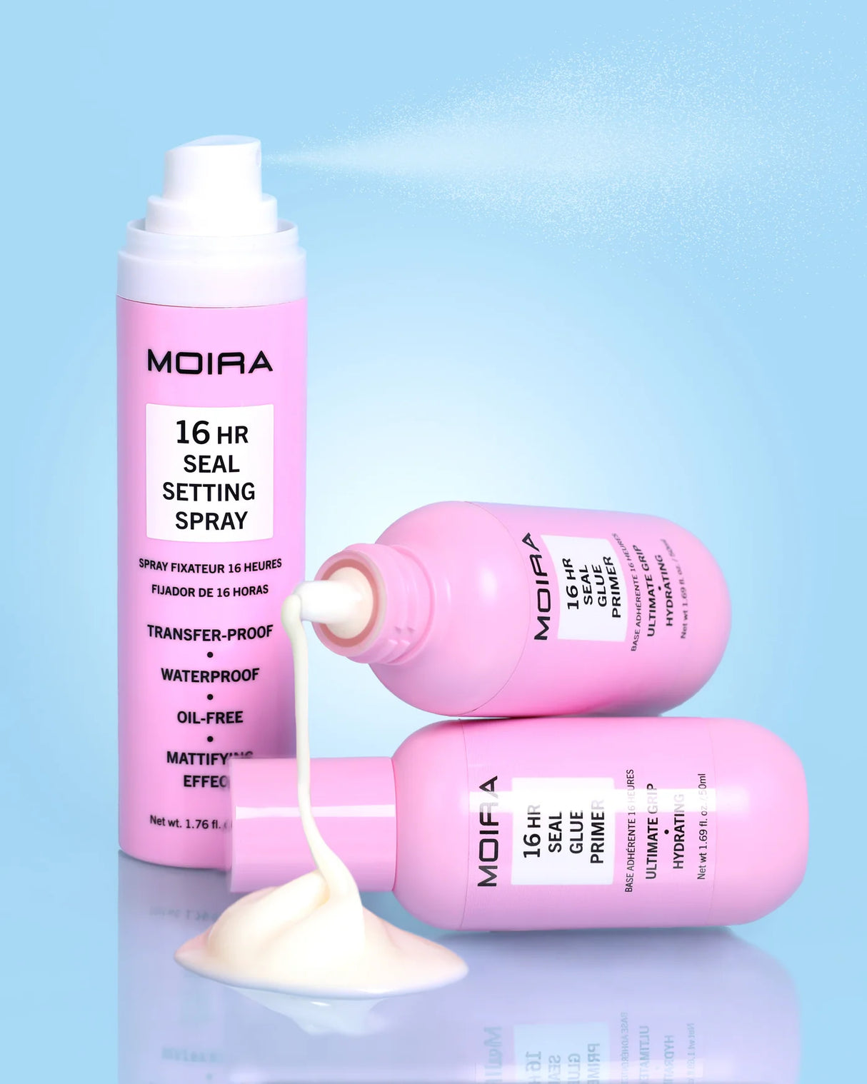 MOIRA- 16HRS SEAL- GLUE PRIMER/ SETTING SPRAY- 3PCS