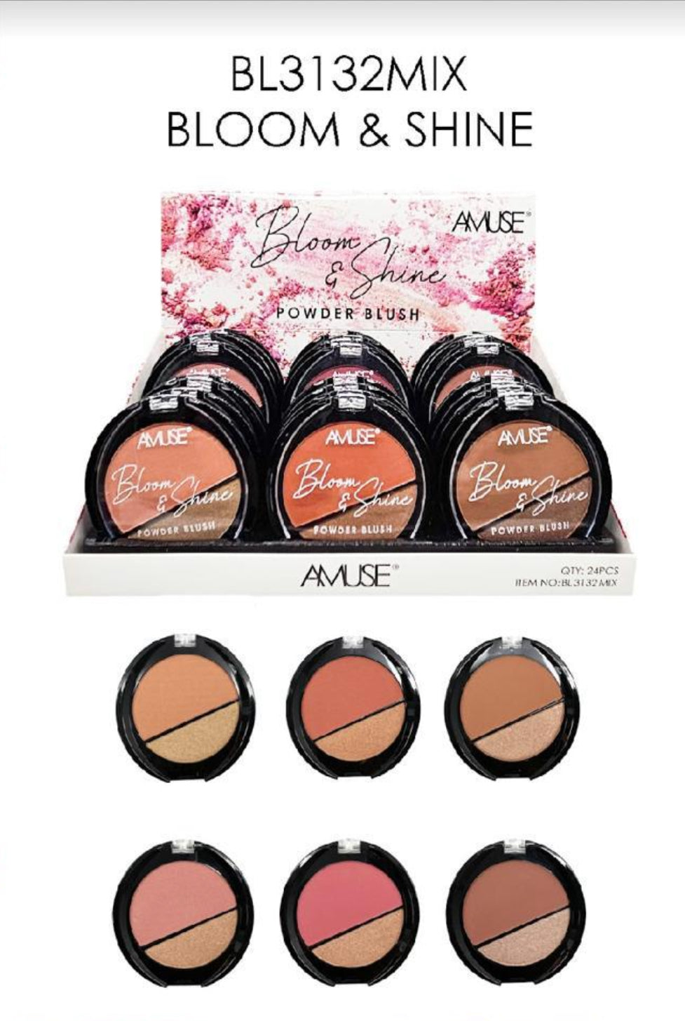 AMUSE- BLOOM AND SHINE- POWDER BLUSH- 24PCS