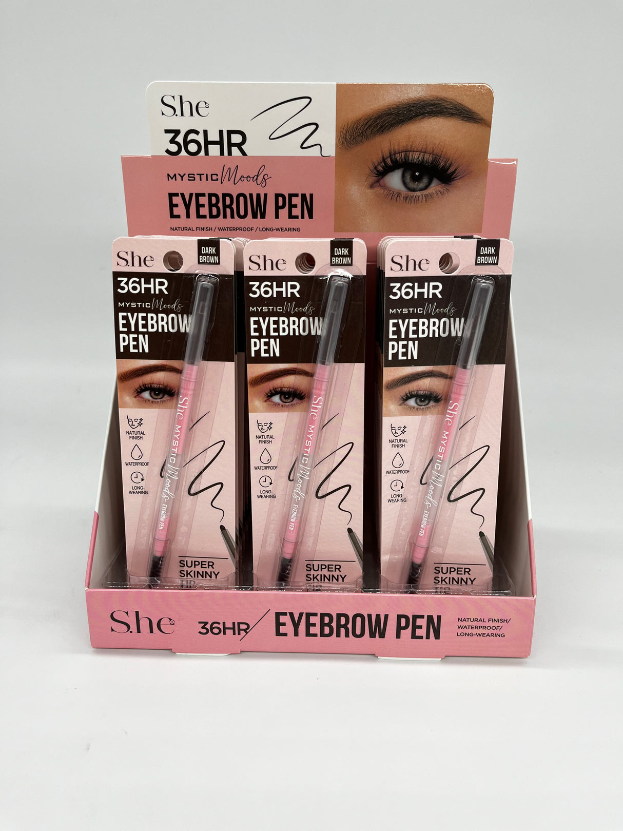 S.HE MAKEUP- MYSTIC MOODS- EYEBROW PEN- DARK BROWN- 24PCS