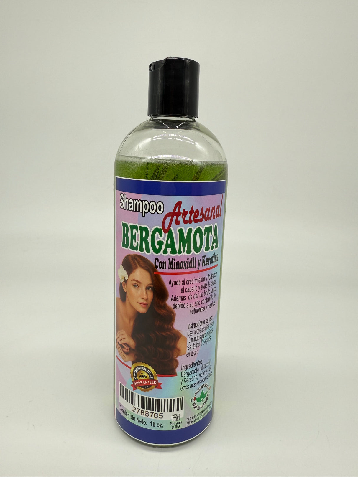 SHAMPOO ARTESANAL- BERGAMOTA CON MINOXIDIL & KERATINA- 1PC