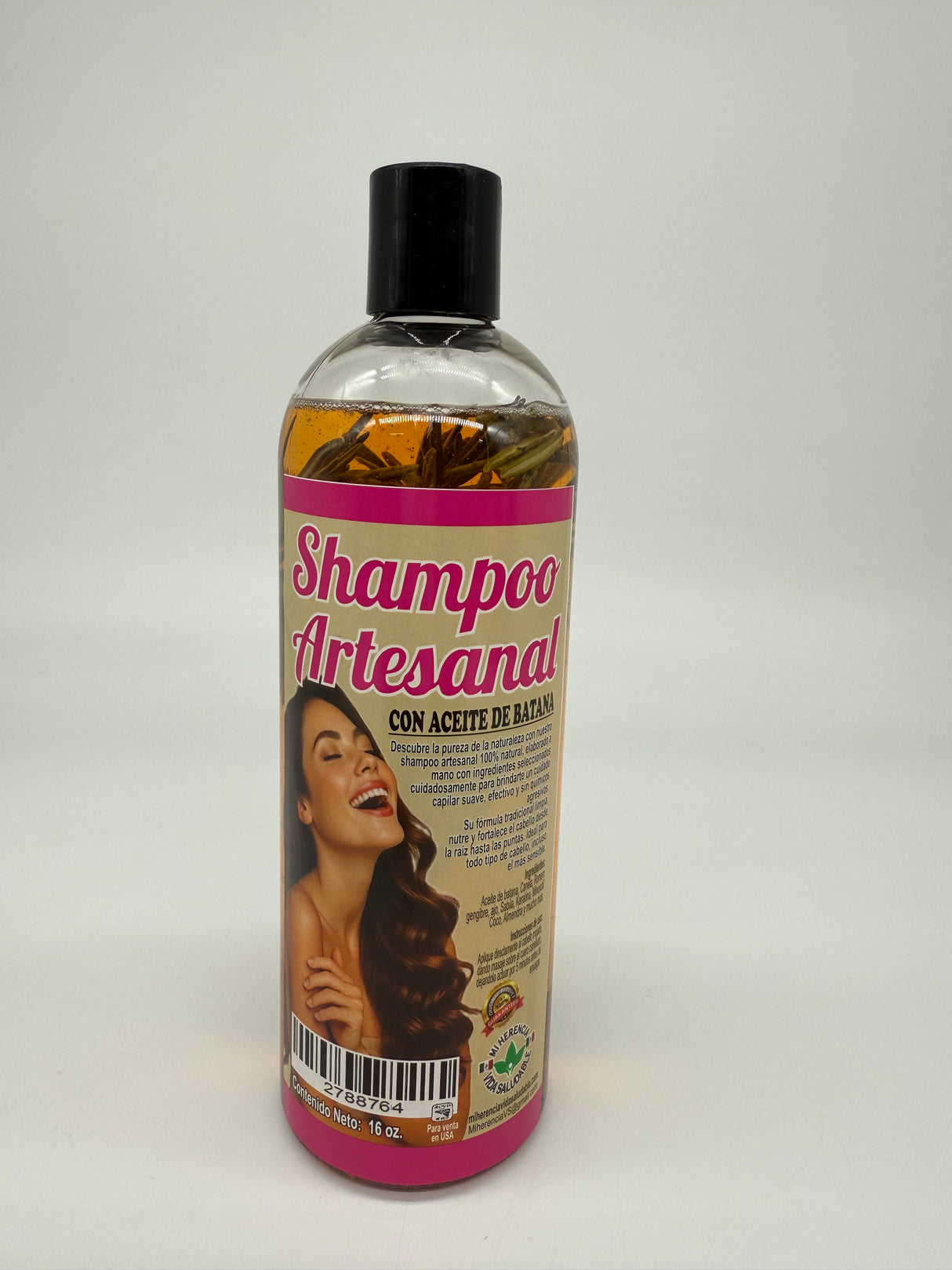 SHAMPOO ARTESANAL- CON ACEITE DE BATANA, CANELA, ROMERO, GENGIBRE Y AJO- 1PC