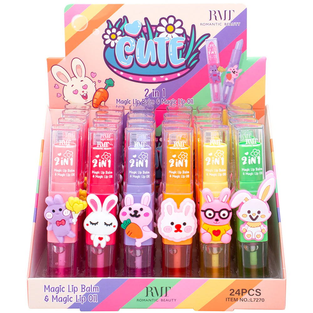 ROMANTIC BEAUTY- CUTE 2 IN 1- MAGIC LIP BALM AND LIP OIL- 24PCS