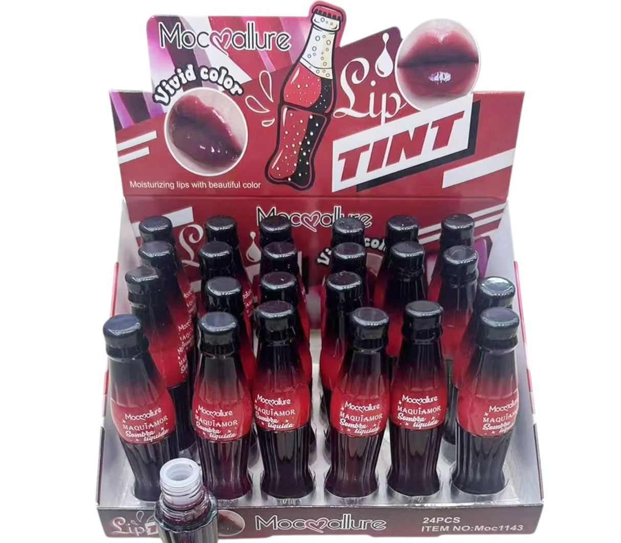 MOC ALLURE- VIVID COLOR BOTTLE- LIP TINT- 24PCS