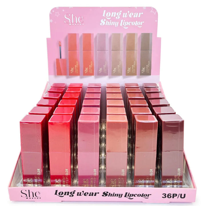 S.HE MAKEUP- LONG WEAR- SHINY LIP COLOR-36PCS