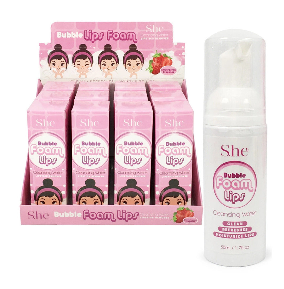 S.HE MAKEUP- BUBBLE LIPS FOAM- (12PCS DISP)