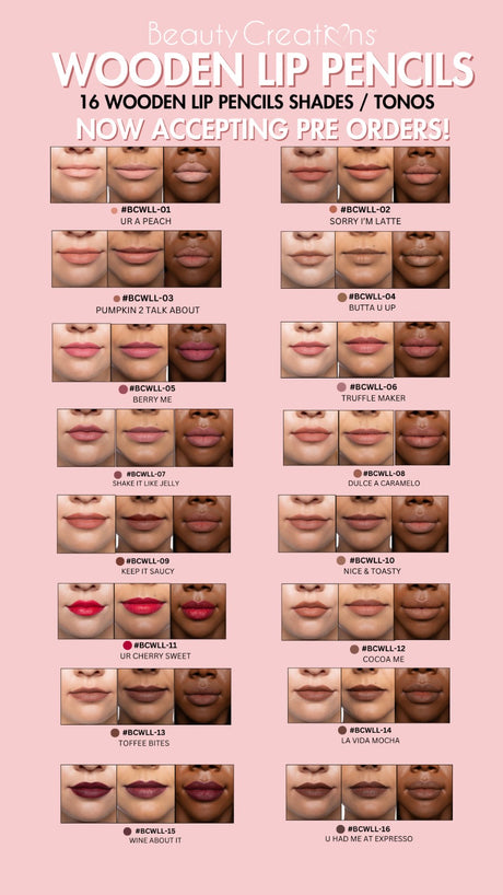 BEAUTY CREATIONS- CRAYONS À LÈVRES EN BOIS- 12PCS