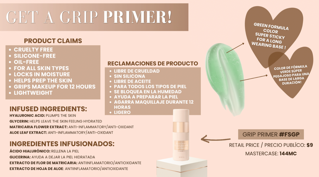 BEAUTY CREATIONS - PRÉSENTOIR D'APPRÊTS FLAWLESS STAY GRIP 12PC + TESTEUR ET ACRYLIQUE GRATUITS