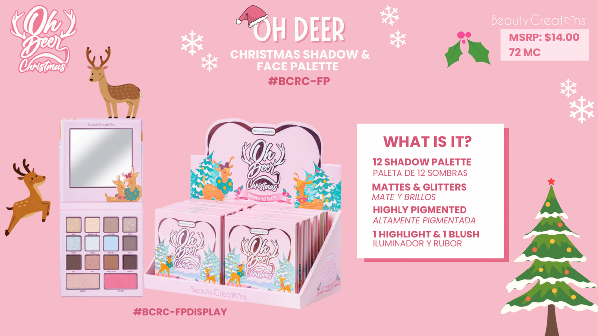 BEAUTY CREATIONS - REINDEER CHRISTMAS 2024 COLLECTION: SHADOW AND FACE PALETTE "OH DEER CHRISTMAS" (1PC)