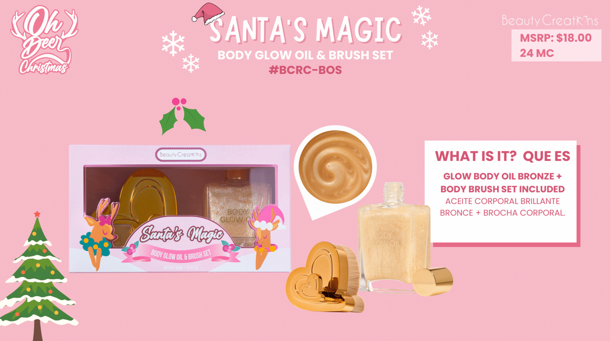 BEAUTY CREATIONS - REINDEER CHRISTMAS: GLOW BODY OIL & BRUSH "SANTA MAGIC" (1SET)