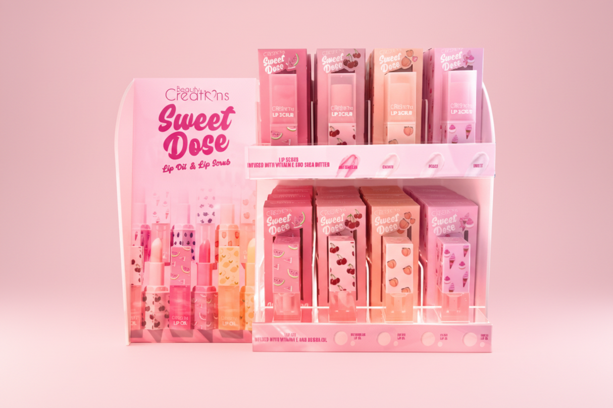 BEAUTY CREATIONS - SWEET DOSE DISPLAY (4 LIP OIL + 4 LIP SCRUB - 6PCS EACH = 48PC)