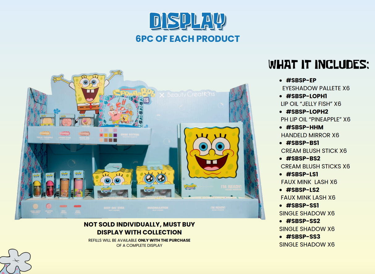 SPONGEBOB SQUAREPANTS X BEAUTY CREATIONS - FULL DISPLAY