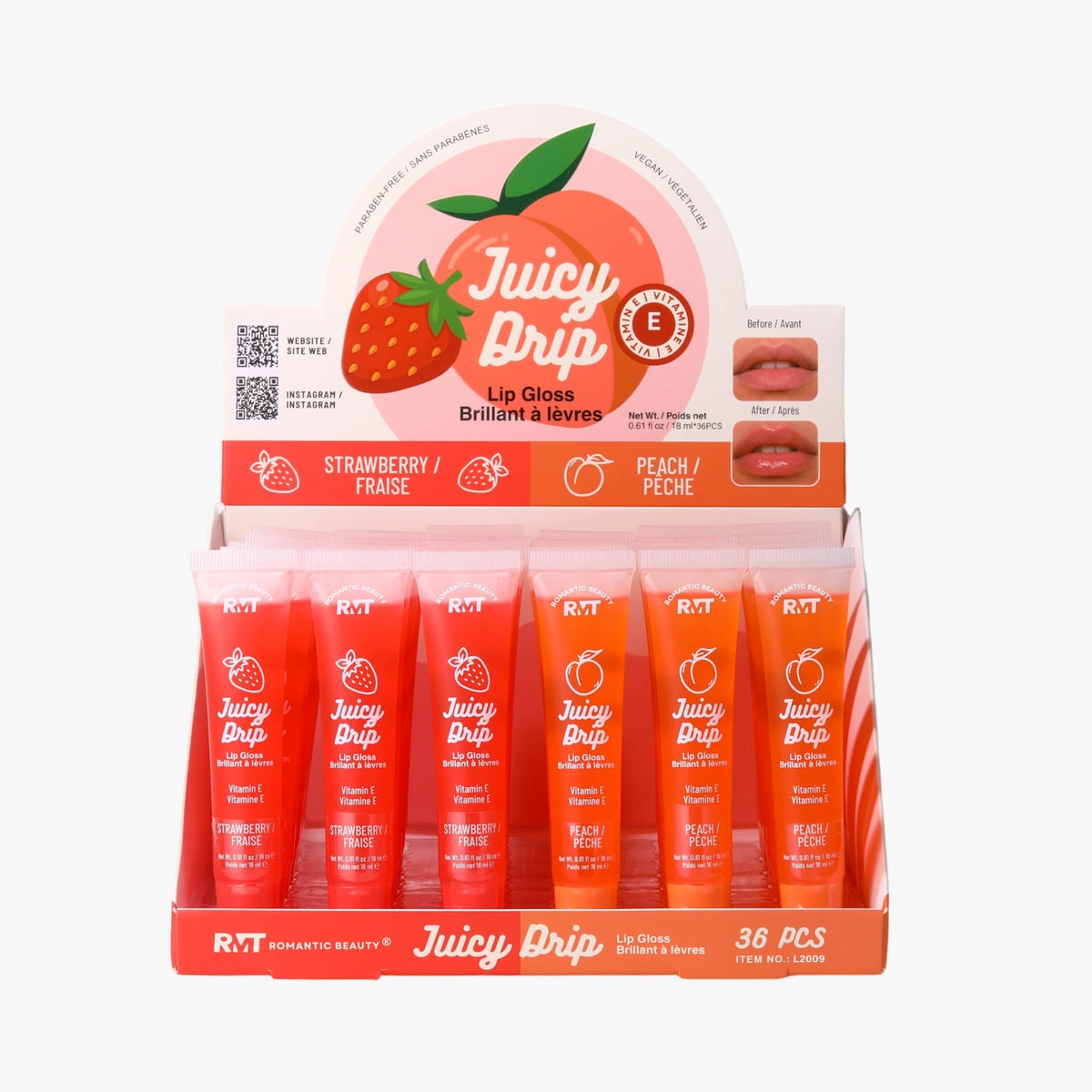 ROMANTIC BEAUTY - JUICY DRIP LIP GLOSS - DISPLAY (36PCS)