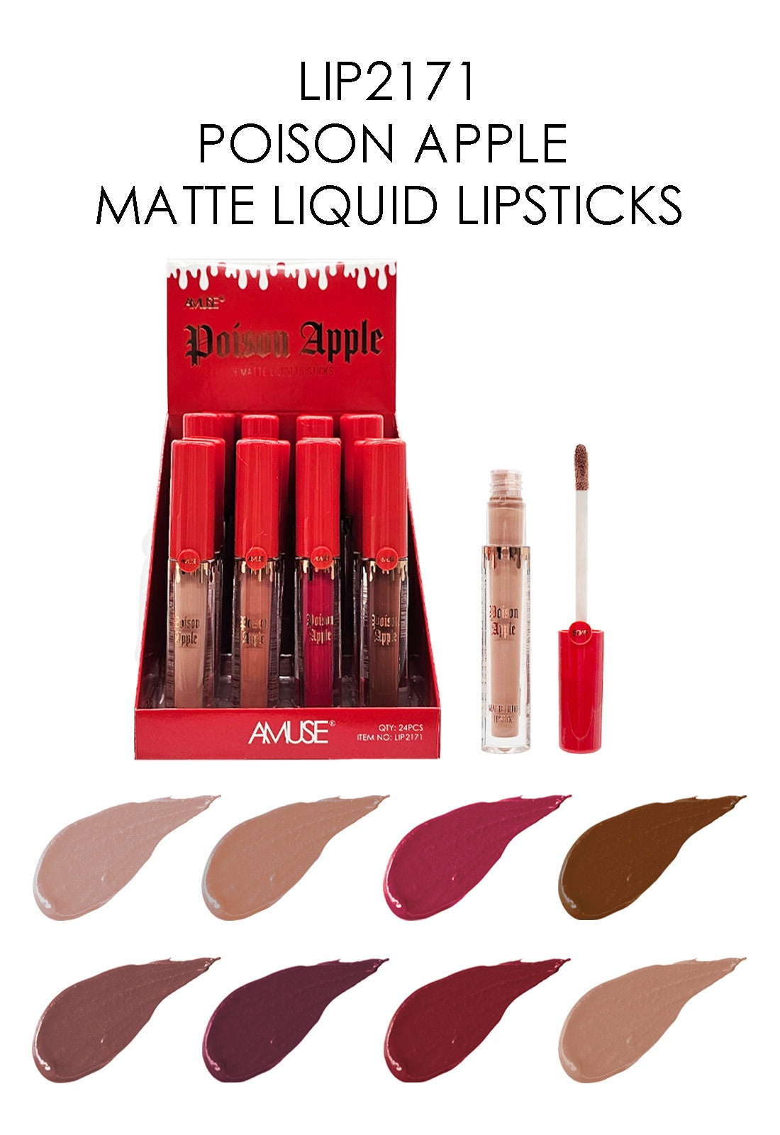 AMUSE - POISON APPLE - 8 MATTE LIQUID LIPSTICK - DISPLAY 24PC