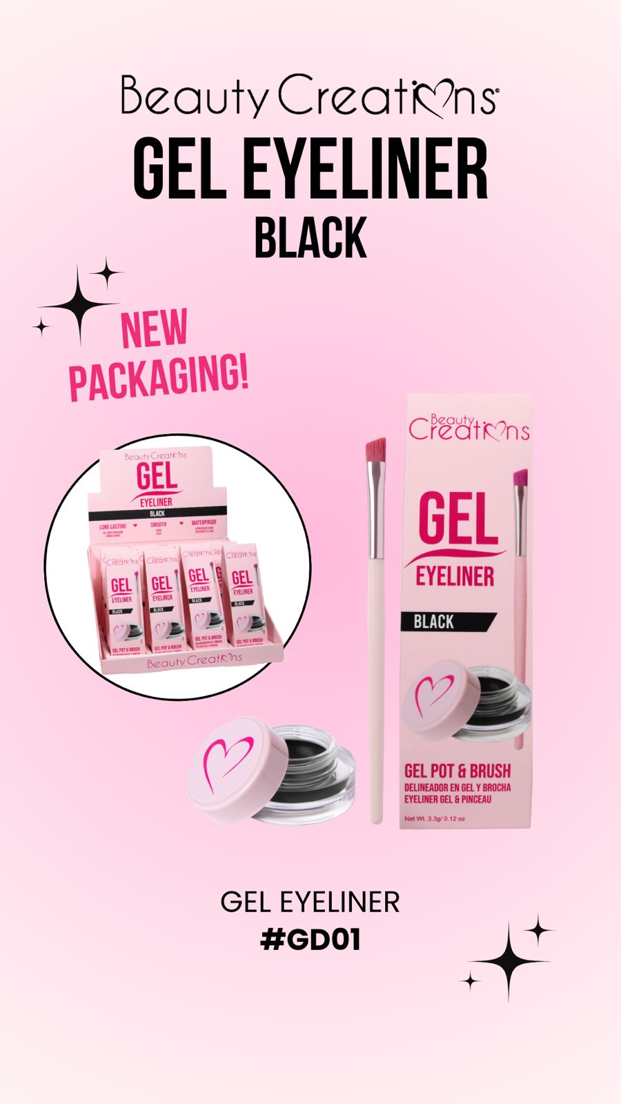 BEAUTY CREATIONS- BLACK EYELINER- "NEW PRESENTATION"- 12PCS