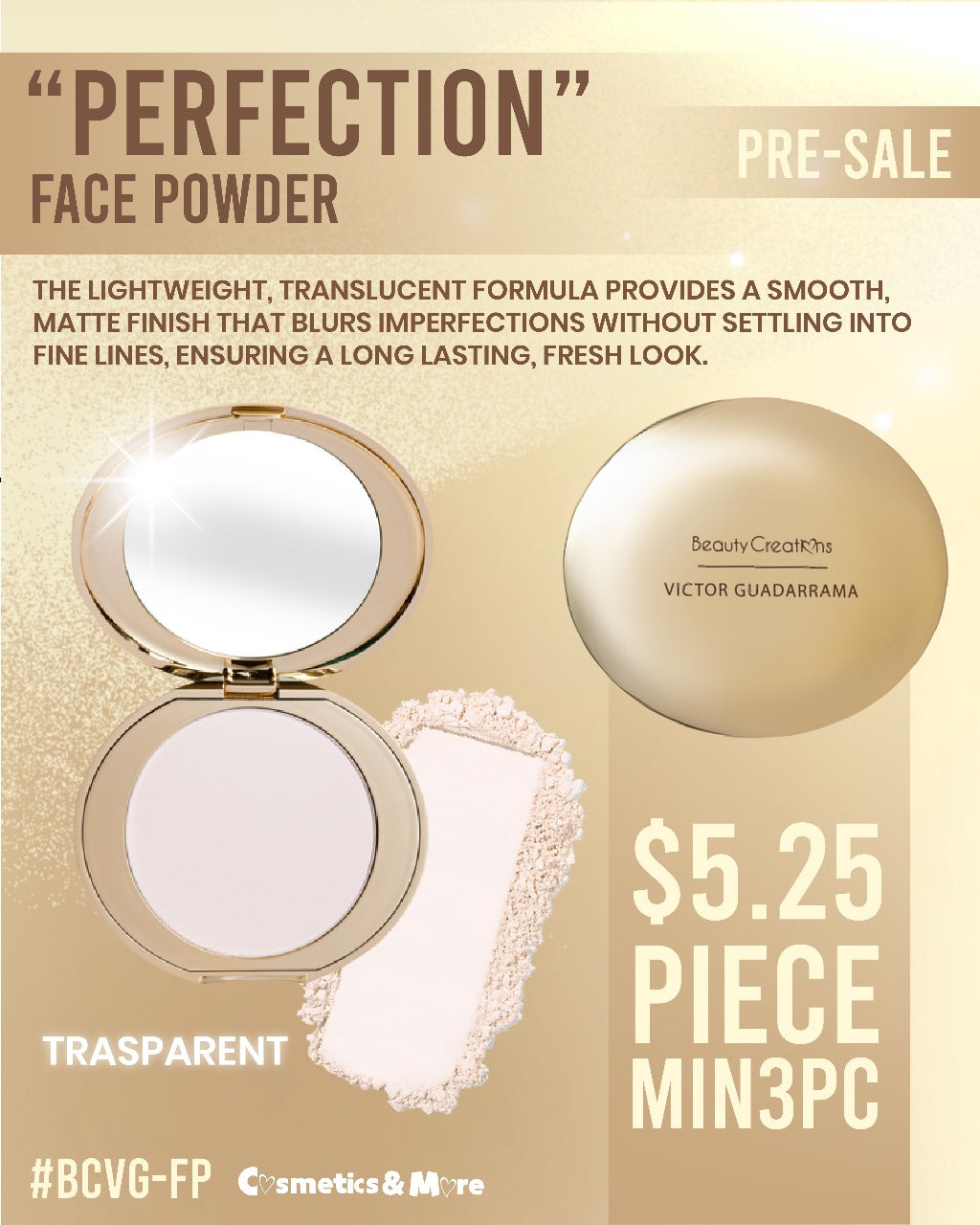 BEAUTY CREATIONS X VICTOR GUADARRAMA- PERFECTION- FACE POWDER- 1PC "LIMITED EDITION"