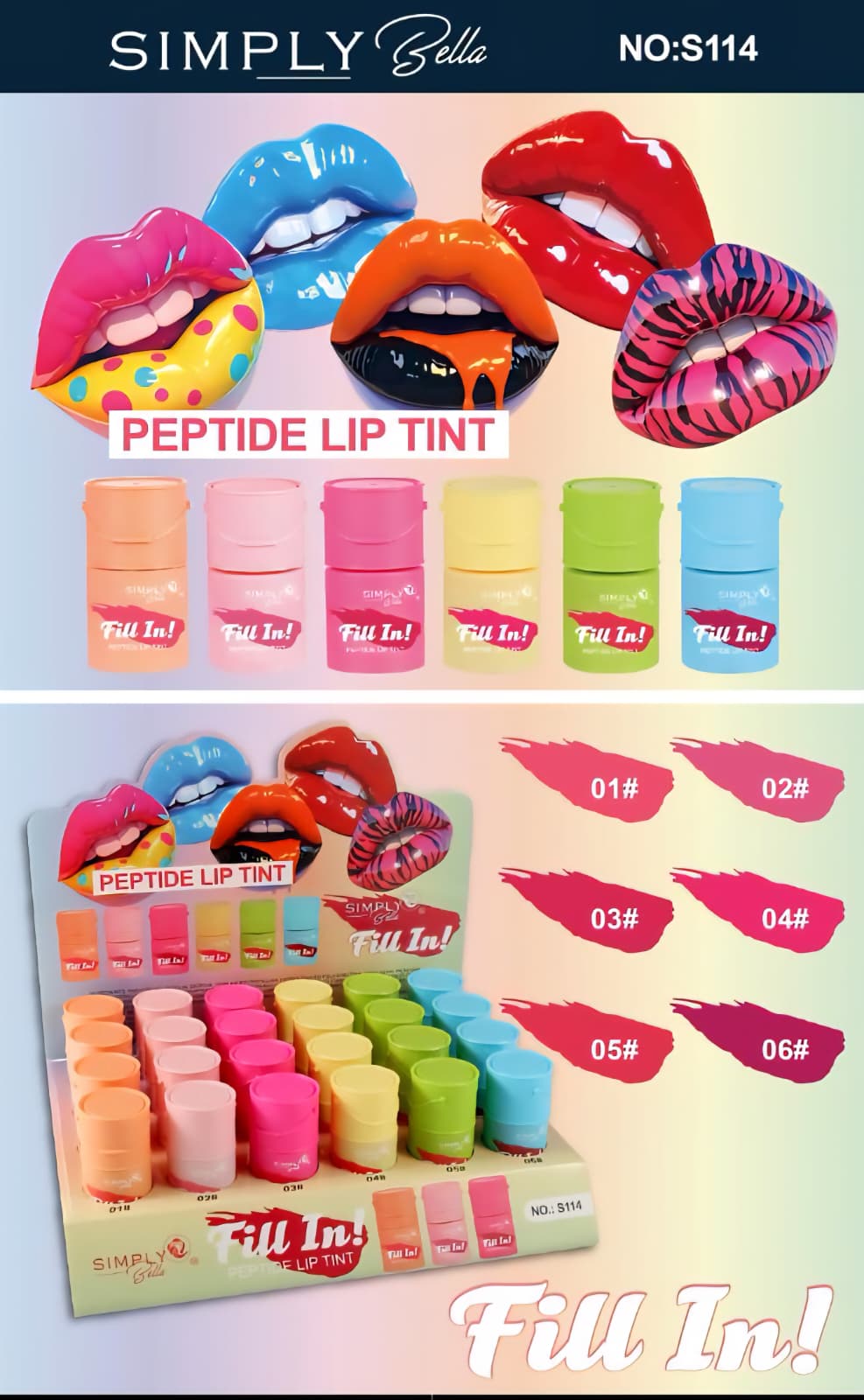 SIMPLY BELLA- FILL IN- PEPTIDE LIP TINT- 24PCS