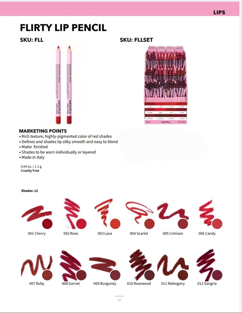 MOIRA- FLIRTY LIP PENCIL (12TONES)- FULL DISPLAY