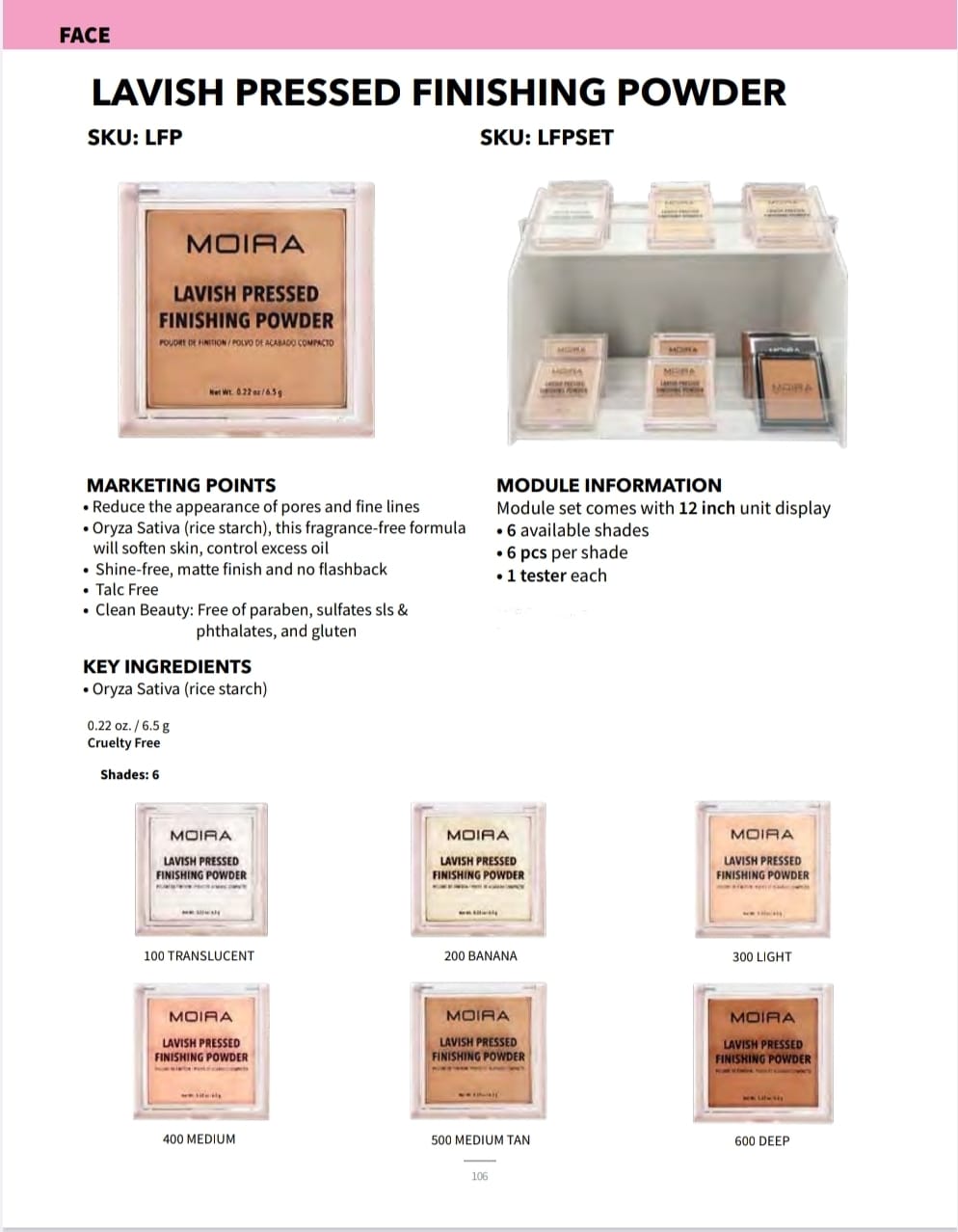 MOIRA- LAVISH PRESSED FINISHING POWDER (6TONES)- FULL DISPLAY
