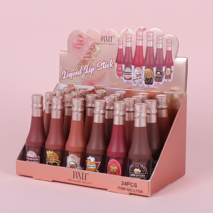 ROMANTIC BEAUTY- POP A BOTTLE- MATTE LIQUID LIQUID LIPSTICK- 24PCS