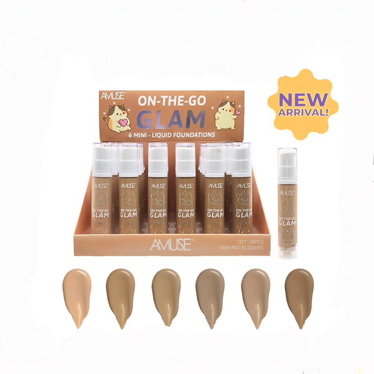 AMUSE- ON THE GO GLAM- 6 MINI LIQUID FOUNDATIONS- 24PCS