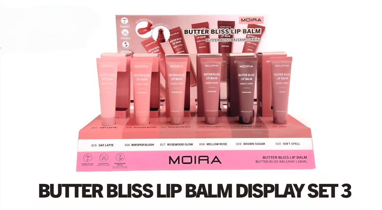 MOIRA- BUTTER BLISS LIP BALM DISPLAY #3 (15-20)- 18PCS CARDBOARD